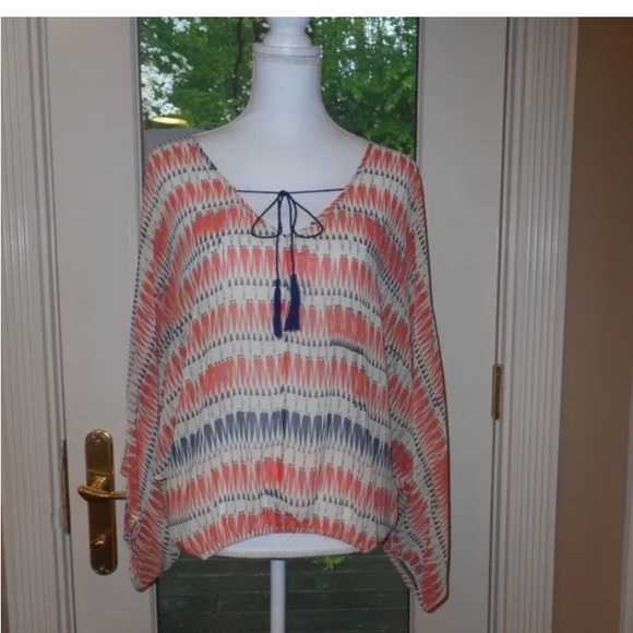 Sanctuary sz xs orange gray v-neck butterfly top blouse - Picture 1 of 3